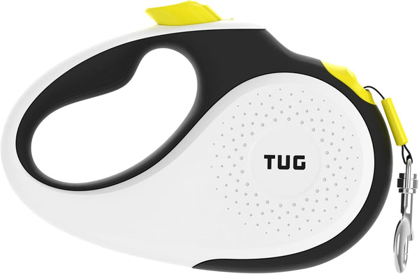 TUG 360° Tangle-Free Retractable Dog Leash | 16 Ft Strong Nylon Tape | One-Handed Brake, Pause, Lock (Medium, White)13