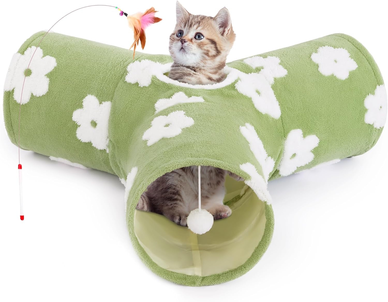 tempcore-pet-cat-tunnel-tube-toys-3-way-collapsible-tunnels-for-indoor-cats-interactive-tube-with-teaser-wand-peek-holes-hanging-ball-black-blue