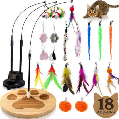 2 Cat Toy + 9 Feather Lures Interactive Cat Toys for Indoor Cats Interactive Kiteen Toys Enrichments for Boared Indoor Adult Cats Kittens Suction Cup Juguetes Para Gatos Teaser Feather Wand10