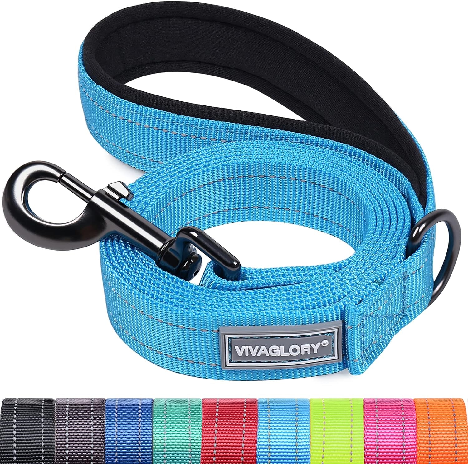 vivaglory-dog-leash-puppy-leash-for-collar-3ft-x-1in-black-with-soft-padded-handle-for-training-walking-heavy-duty-double-layer-nylon-pet-puppy