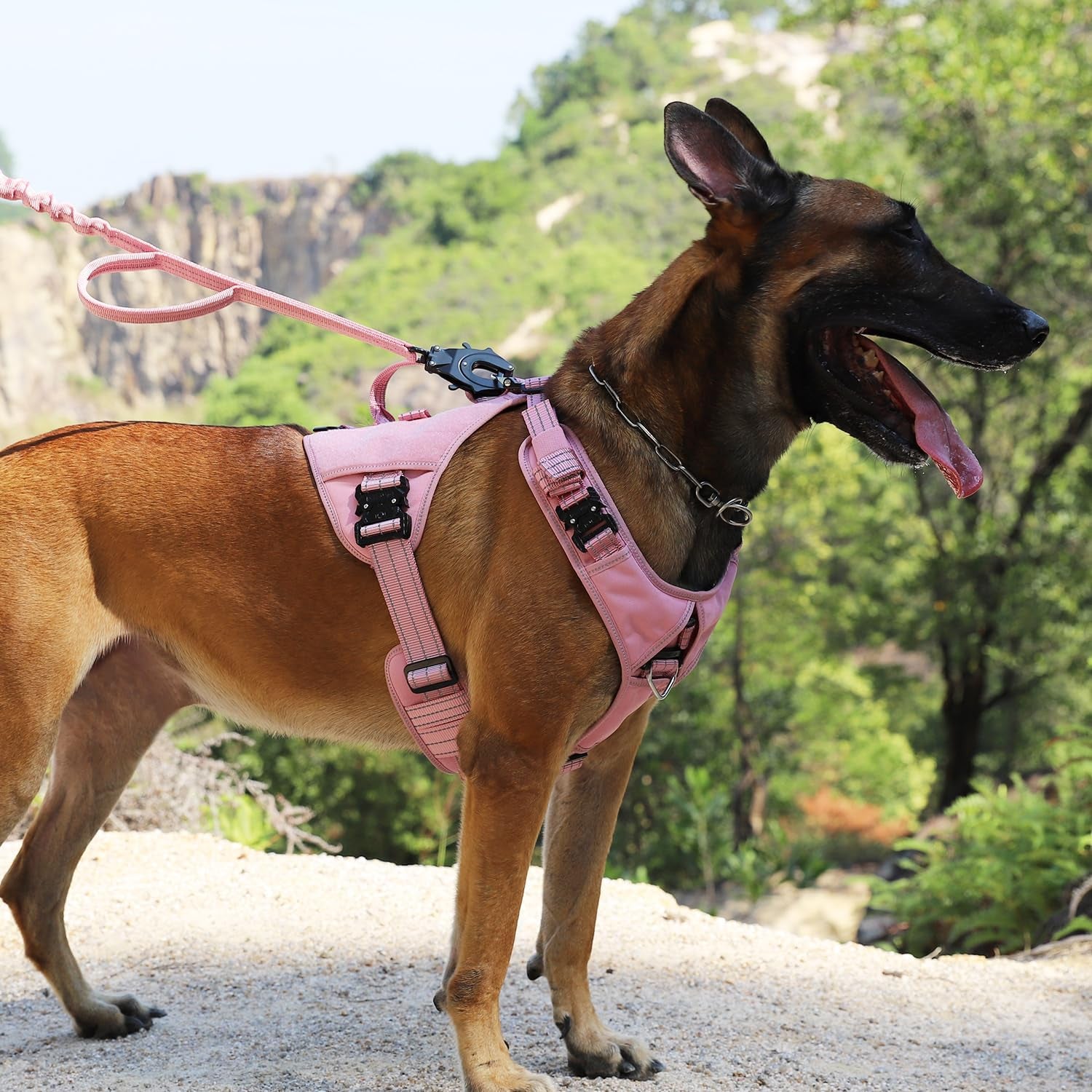 icefang-quick-moving-tactical-dog-harness-for-large-dogs-no-pull-dog-vest-control-handle-reflective-full-metal-buckles-adjustable-hook-and-loop-panel-soft-padded-pink-large