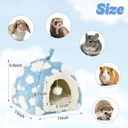 Bunny Bed Blue Sky with Cloud Pattern House for Rabbit Guinea Pig Hiding Hut Small Animals Hideaway Indoor Habitat for Bunny Guinea Pigs (Blue)5