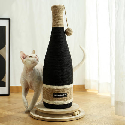 Cat Scratching Post, Premium Cat Scratching Board, Sisal Fiber Cat Scratcher-24.8 Inches with Hanging Ball, Red Wine Bottle Simple Design-Suitable Indoor Small and Medium Cats (24.8 In, Wooden Base)3