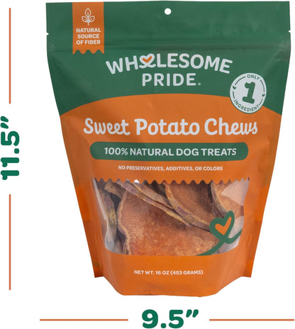 Wholesome Pride Healthy Sweet Potato Chews – Sensitive Stomach Dog Treats, No Preservatives, Single-Ingredient, No Grain, 16 Oz10
