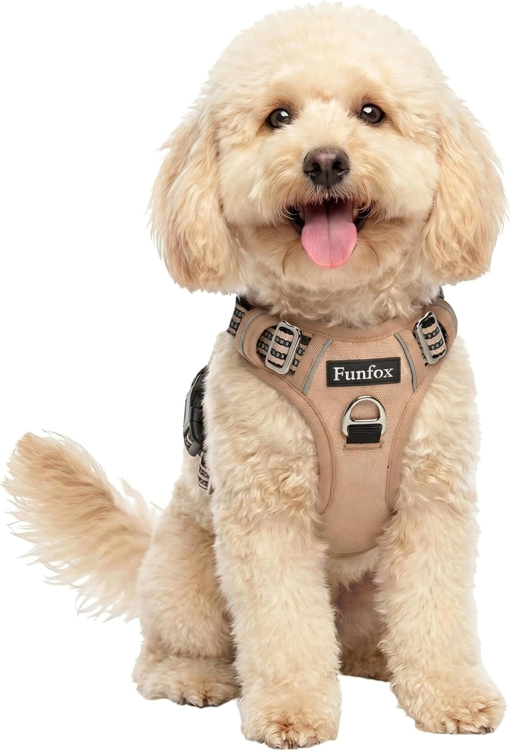 funfox-dog-harness-medium-sized-dog-vertical-handle-easy-control-no-pull-pet-vest-adjustable-with-2-leash-clips-soft-material-reflective-safe-night-walking-for-small-medium-large-breed-black-m