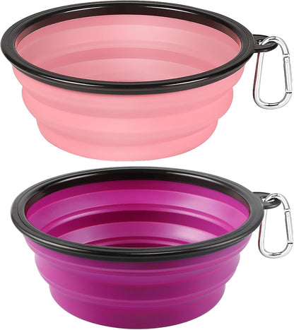 Kytely Large Collapsible Dog Bowls 2 Pack, 34Oz Foldable Dog Travel Bowl, Portable Pet Water Food Bowl with Clasp, Pet Cat Feeding Cup Dish for Traveling, Walking, Hiking (Black+Blue)12