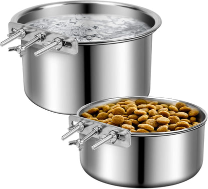 Stainless Steel Dog Bowls, Shineme 40Oz & 60Oz No Spill Dog Crate Water and Food Bowls with Hanging Hook for Kennel, Cage and More, 7.0 X 3.7” & 6.2 X 2.5” Feeder Dish for Large and Medium Dogs1