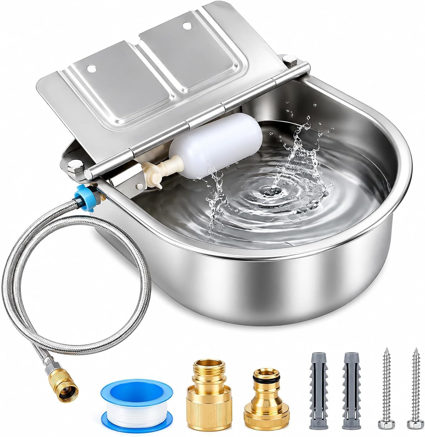 bwogue-automatic-water-dispenser-for-dogs-1gal-outdoor-automatic-water-bowl-outdoor-dog-water-dispenser-with-float-valve-stainless-steel-bowl-1-2-in-3-4-in-faucet-fit-wall-ground-use-dogs-chickens