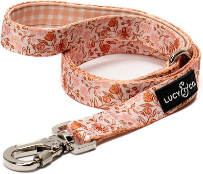 Lucy & Co. Cheery Cherries - Designer Dog Leash for Small to Large Dogs - Padded Handle for Comfort - Large, Red Gingham Cherries - 5 Foot15
