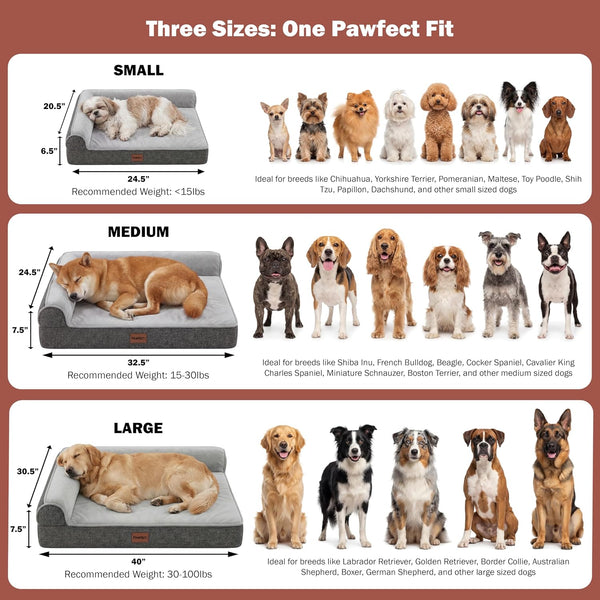 Pawfect Orthopedic Dog Bed for Small, Medium & Large Dogs, Memory Foam Pet Bed with 3 Waterproof Covers, Washable Removable Velvet Cover, Supportive Bolsters, Non-Slip Base (Medium: 32.5"X24.5"X7.5")7