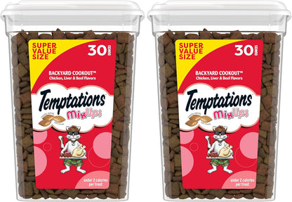 Temptations Mixups Crunchy and Soft Cat Treats, Cookout Flavor, 30 Oz | Chicken, Liver & Beef Flavors, under 2 Calories per Treat, 100% Complete & Balanced for Adult Cats, Resealable Stay-Fresh Tub14