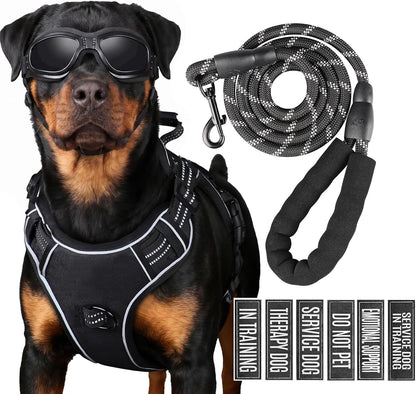 Service Dog Tactical Vest Harness and Leash Set Large Sized Dog Emotional Support- Tactical Dog Harness Training Collar with Name (Black, L)1