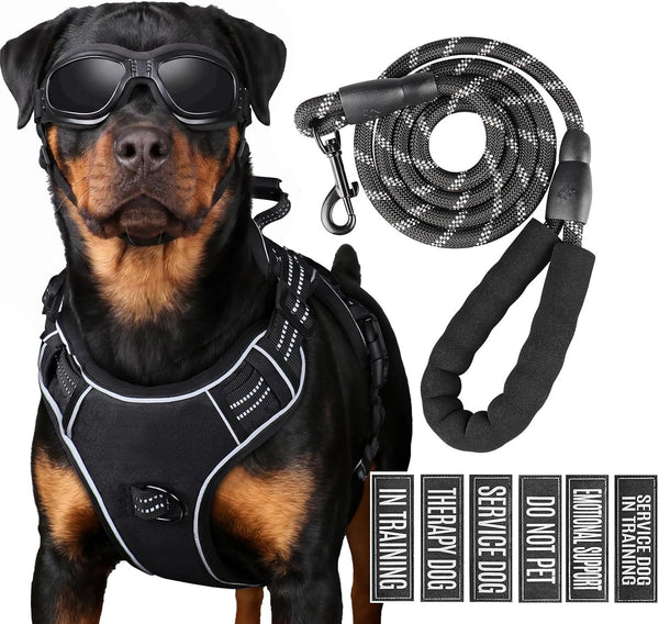 Service Dog Tactical Vest Harness and Leash Set Large Sized Dog Emotional Support- Tactical Dog Harness Training Collar with Name (Black, L)1