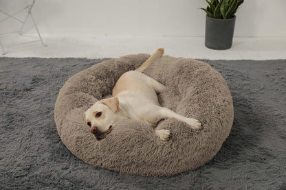 HACHIKITTY Calming Donut Cuddler Dog Bed, round Fluffy Pet Bed with Sewn-In Cushion for Large Dogs,Washable, Large, Taupe, 30''6