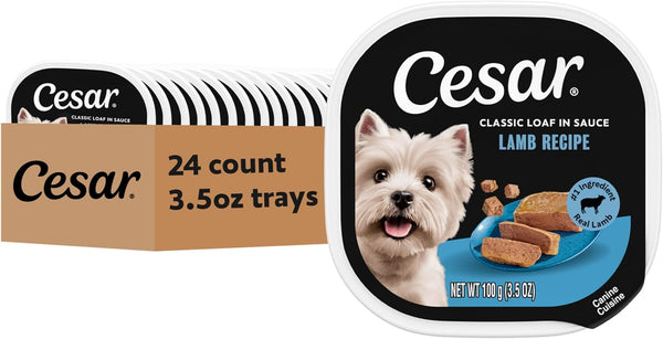 Cesar Classic Loaf in Sauce Wet Dog Food, Filet Mignon, 3.5 Oz, 24 Count | Made in USA, Real Beef #1 Ingredient, No Fillers/Added Sugar/Artificial Flavors, Use as Meal or Topper, Easy Peel Trays22