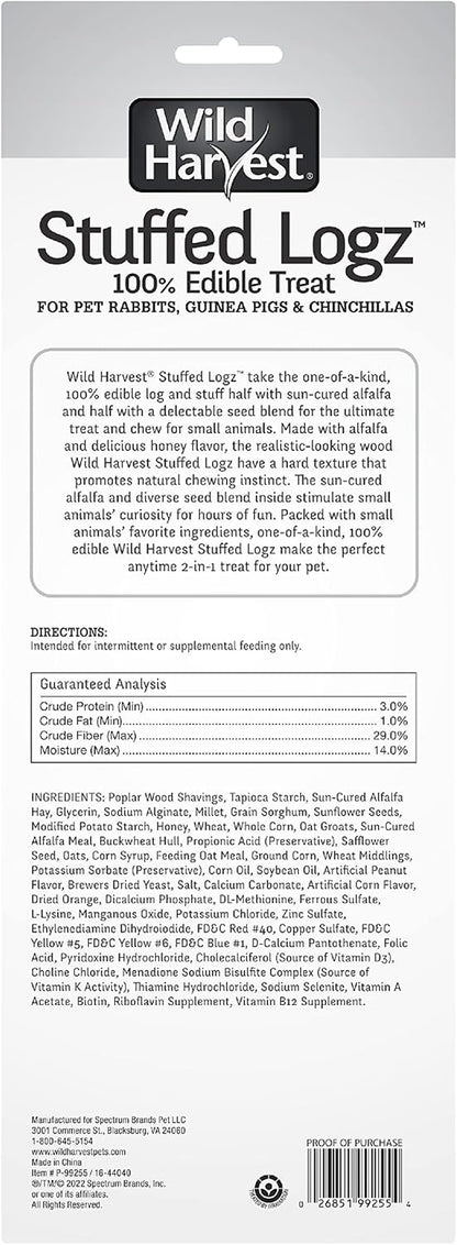 Wild Harvest Stuffed Logz 1 Count, Edible Treat for Rabbits, Guinea Pigs and Chinchillas, Artificial Peanut Butter Flavor2