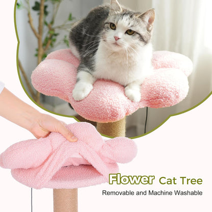 Flower Cat Tree 34” Cat Tower with Scratching Post & Big Hammock | Forest Cat Tower with 16” Hammock, Spacious Cat House,34” Scratching Post,Removable Flower Bed, Small Cat Tree for Large Cats4