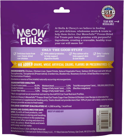 Stella & Chewy'S Meowfulls Freeze Dried Cat Treats - Chicken & Chicken Liver Recipe - Raw Protein with Probiotics & Salmon Oil - 1 Calorie per Treat - 1.5 Oz2