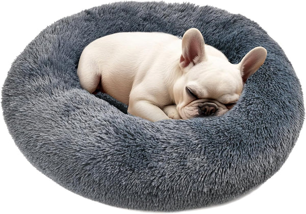 Hoewina Dog & Cat Bed for Indoor Cats, 20In Calming Donut Bed for Puppy and Kitten, Washable round Fluffy Pet Bed for Small Medium Dogs and Cats (Light Grey)24