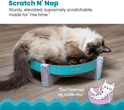 Catstages Scratch, Snuggle & Rest – 2‑In‑1 Indoor Cat Scratcher & Elevated Cat Lounger, Catnip Included2