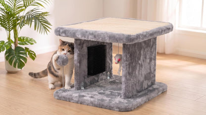 Large Cat Bed with Scratching Post and Combing Board, Sturdy and Durable, Ideal for Small Breeds | Large Plush Cat Tunnel with a Removable Sisal Scratch Pad, Grooming Brush, Hanging Toys, and Spacious Hideaway for Cats.6