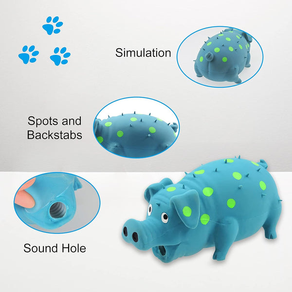 Andiker Dog Squeaky Toy, Dots Latex Dog Chew Toys with a Oinks Sound Squeaker Grunting Pig Dog Toy Durable Self Play 8" Dogs Squeeze Toy for Dental Biting Chasing to Kill Boring Time (Blue)3