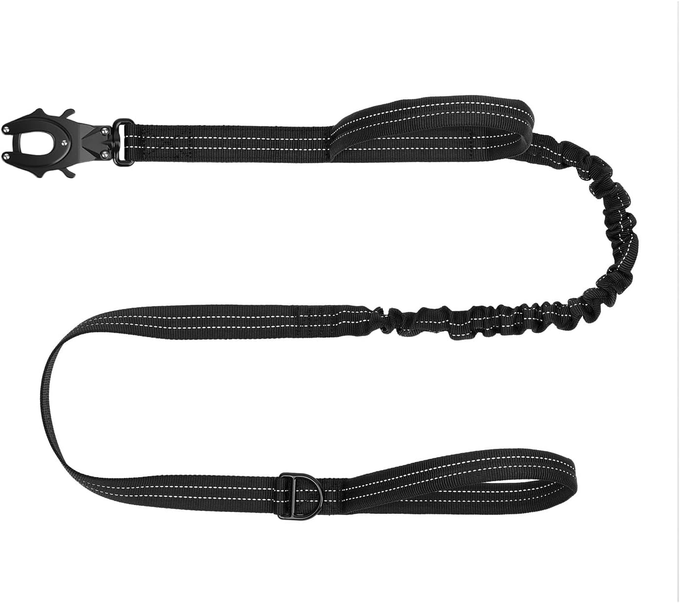 icefang-tactical-dog-leash-with-quick-release-metal-clasp-bungee-dog-lead-with-2-control-handles-hands-free-d-ring-reflective-4ft-length-for-medium-large-dogs-brown