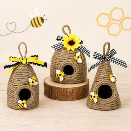 Bee Hive Decor,Bumble Bee Rustic Hive,Natural Bee House,Bee Party Decor | 3PA Bumble Bee Theme Party Decor Spring Summer Rustic Farmhouse Kitchecn Table Decorations, Honey Bee Tiered Tray Decoration1