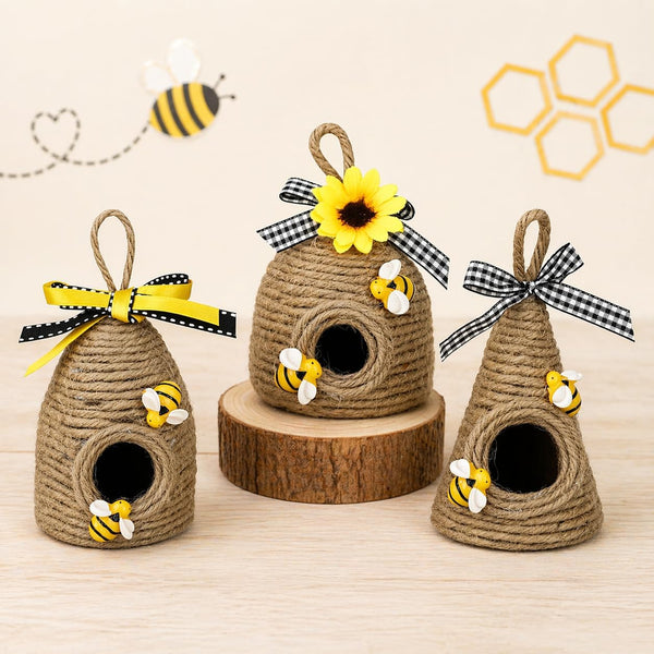 Bee Hive Decor,Bumble Bee Rustic Hive,Natural Bee House,Bee Party Decor | 3PA Bumble Bee Theme Party Decor Spring Summer Rustic Farmhouse Kitchecn Table Decorations, Honey Bee Tiered Tray Decoration1