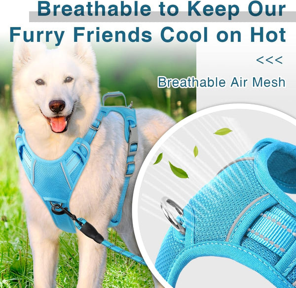 BARKBAY Dog Harness No Pull with ID Tag Pocket - Heavy Duty, Reflective, Easy Control for Large Dogs(Blue,L)4