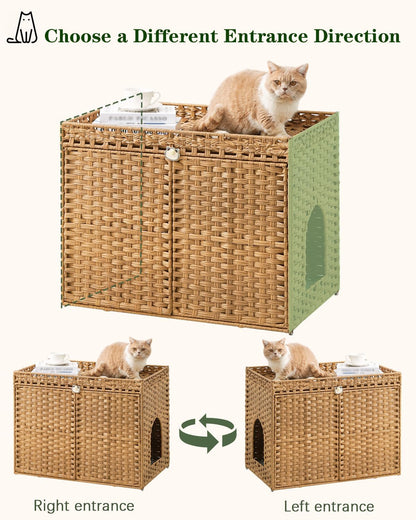 SETVSON Cat Litter Box Enclosure Furniture, Handwoven Rattan Hidden Litter Box with Mat, Large Space Cat House with 2 S-Shaped Hooks 30.3 X 18.3 X 24.4 Inches, Indoor for Living Room Apartment Natural6
