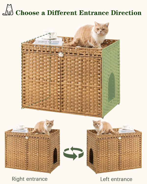 SETVSON Cat Litter Box Enclosure Furniture, Handwoven Rattan Hidden Litter Box with Mat, Large Space Cat House with 2 S-Shaped Hooks 30.3 X 18.3 X 24.4 Inches, Indoor for Living Room Apartment Natural6