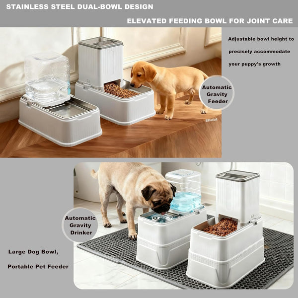 Elevated Dog Bowls Set, 1 Gallon Automatic Gravity Food Feeder & Water Dispenser with Stainless Steel Bowls, Adjustable Elevated Feeder for Small Medium Large Dogs, Anti-Choking & Neck Protection3