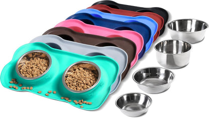 Hubulk Pet Dog Bowls 2 Stainless Steel Dog Bowl with No Spill Non-Skid Silicone Mat + Pet Food Scoop Water and Food Feeder Bowls for Feeding Small Medium Large Dogs Cats Puppies (S, Pink)16