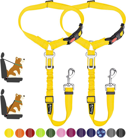 Slowton Dog Seat Belt for Car, 2 Pack Dog Car Harness Seatbelt Adjustable with Elastic Bungee Buffer, 2 in 1 Pet Car Leash Headrest Restraint Dog Reflective Safety Tether (Black, Headrest+Clip)18