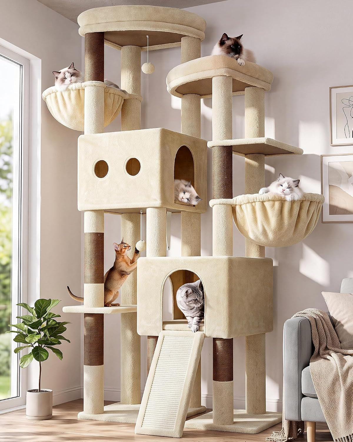 globlazer-cat-tower-for-indoor-cats-heavy-duty-cat-trees-for-large-adult-big-cats-maine-coon-cat-tree-tower-with-scratching-post-extra-large-top-perch-cat-condos-f61-dark-grey-61inch