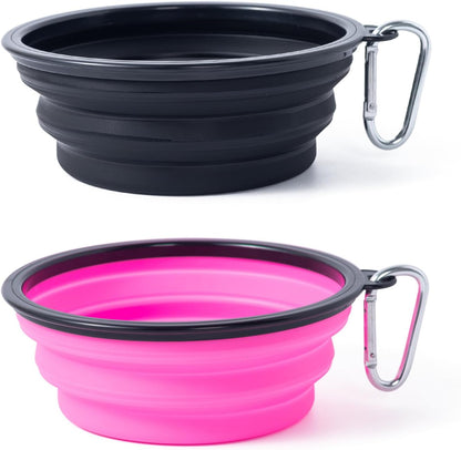 Dog Bowl Pet Collapsible Bowls, 2 Pack for Cats Dogs, Portable Pet Feeding Watering Dish for Walking Parking Traveling with 2 Carabiners (Small, Blue+Green)25