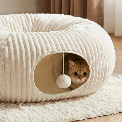Cat Tunnel Bed with 40 Pcs Interactive Cat Toys, Cat Tube with Kitten Toys for Indoor Kittens, Collapsible Play Tunnel, White3