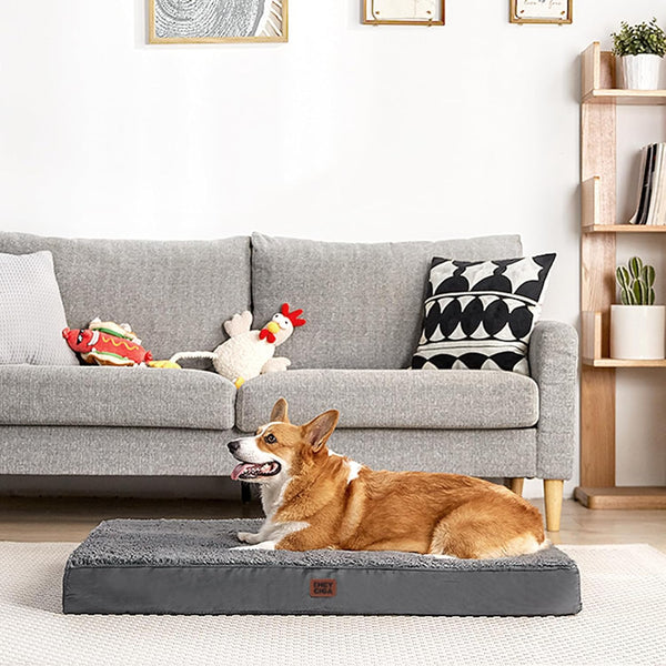 EHEYCIGA Orthopedic Dog Bed Large with Removable Washable Cover,Grey,41X27 | Egg Crate Foam Support,Durable Oxford Fabric,Non-Slip Bottom,Machine Washable,Soft Waterproof Plush Pet Bed Mat for Crate9