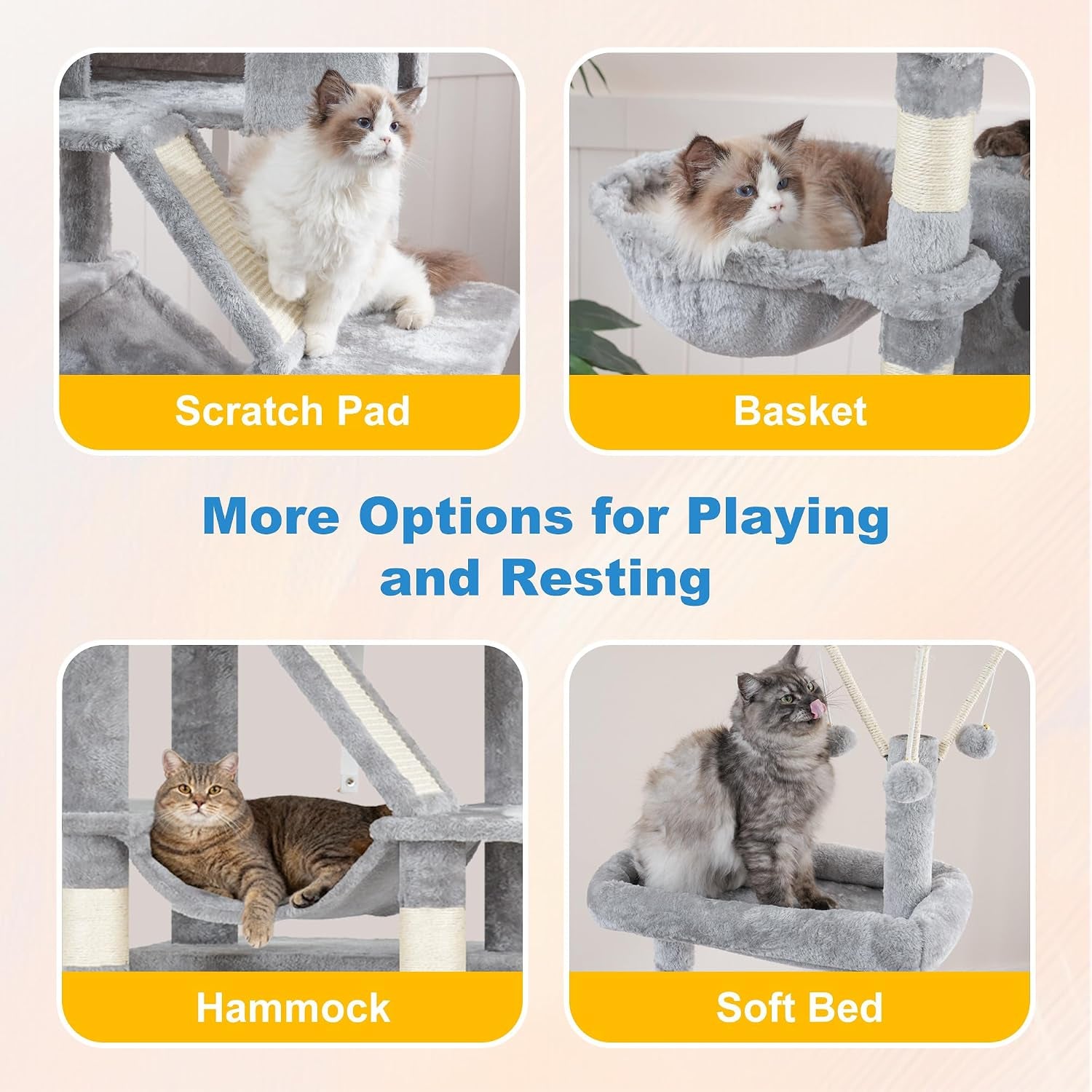 hey-brother-cat-tree-tower-with-sturdy-supporting-posts-2-condos-mpj082w-82-7-inches-multi-level-cat-tower-with-5-teaser-toys-sisal-scratching-posts-large-bed-hammock-for-indoor-cats-light-gray