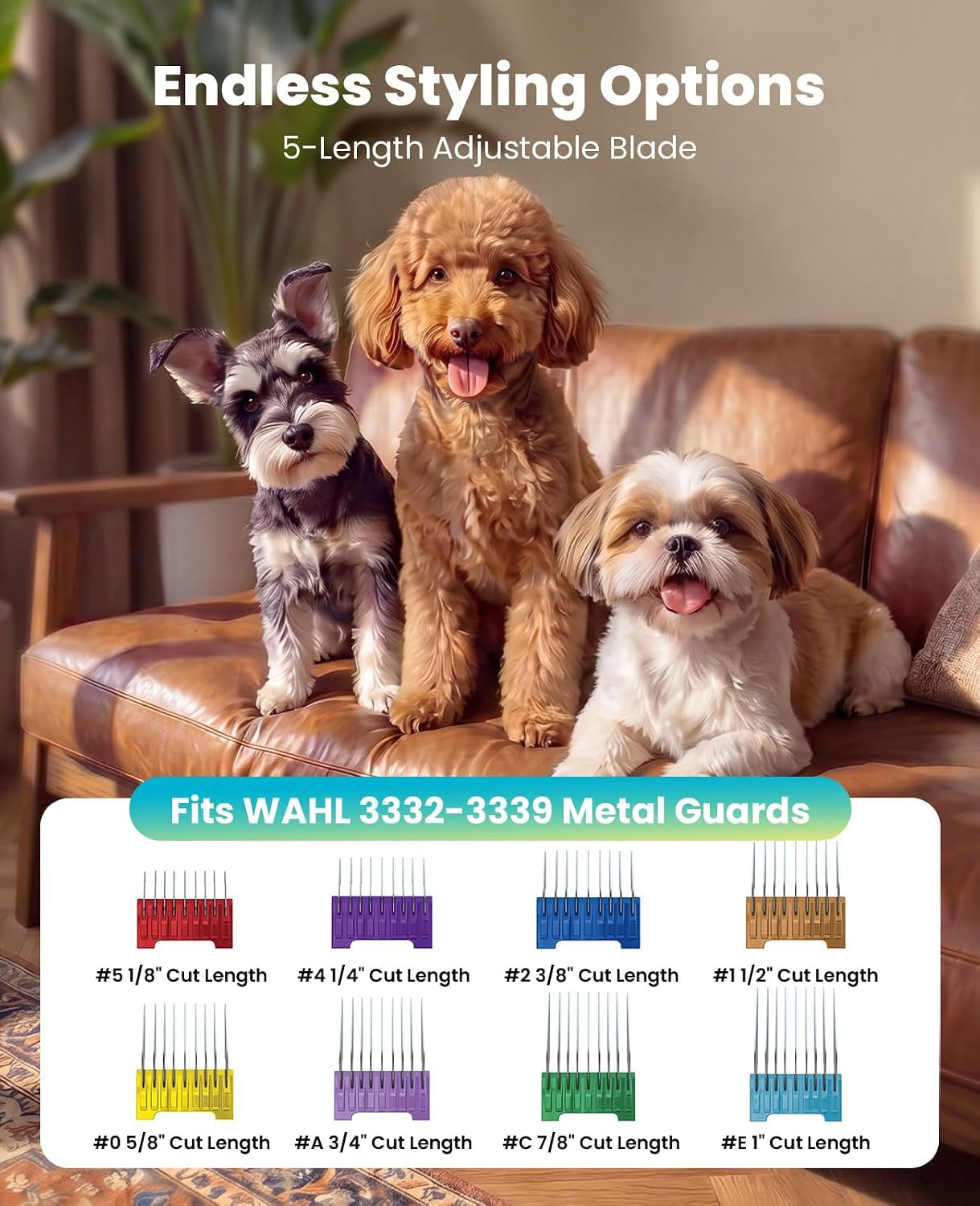 oneisall-dog-clippers-for-grooming-thick-heavy-coats-low-noise-5-blade-lengths-detachable-blade-fits-wahls-3379-3332-3339-metal-guards-long-battery-life-high-speed-4-guide-combs