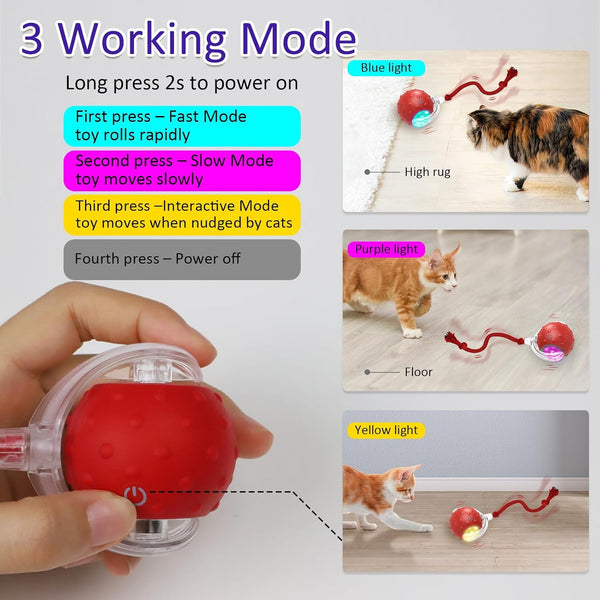 Giociv Interactive Cat Toys Ball for Indoor Cats Fast Rolling on Carpet, Chirping & Motion Activate Cat Toys (Red)4