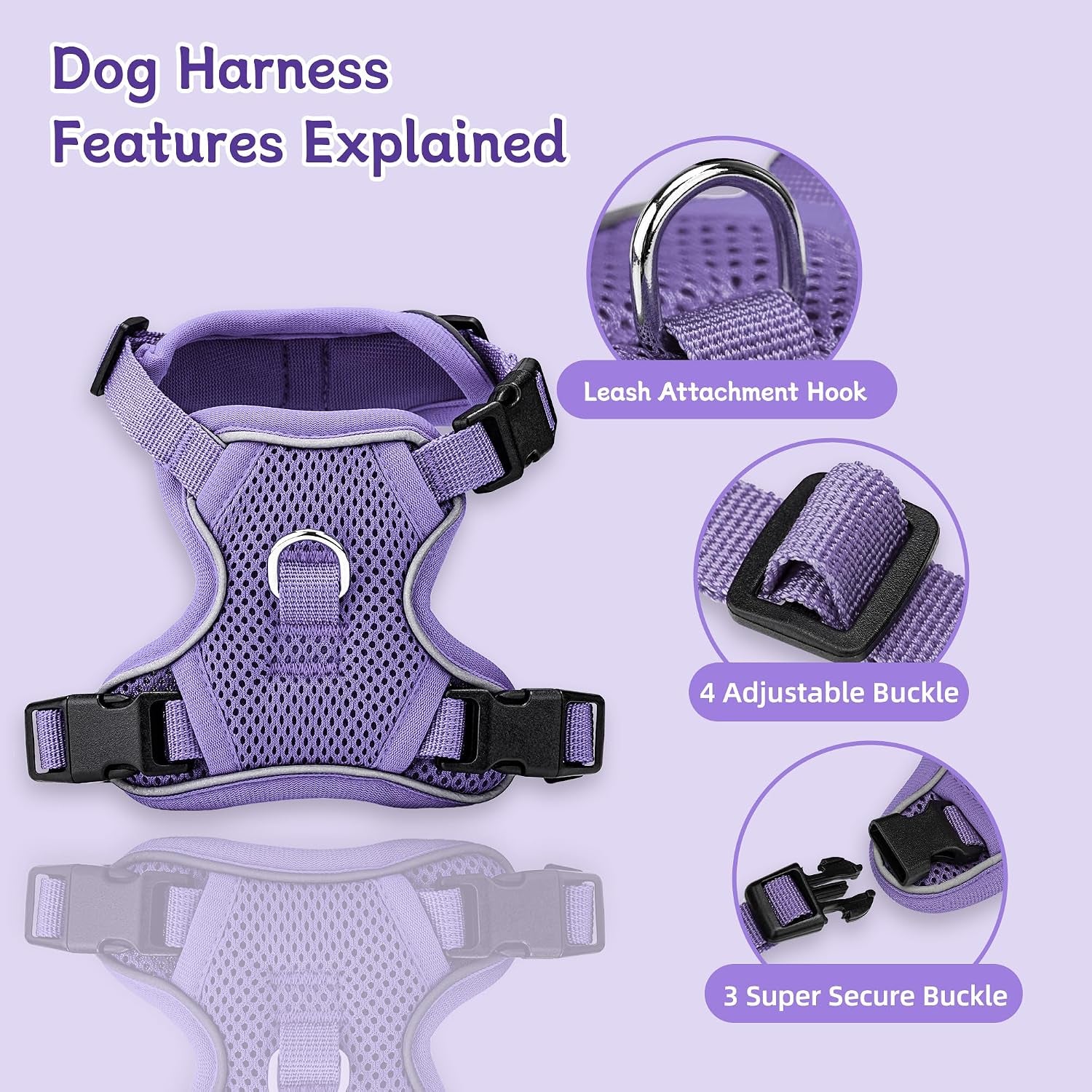 small-dog-harness-and-leash-set-adjustable-small-sized-pet-vest-reflective-soft-breathable-mesh-3-buckles-adjustable-neck-and-chest-easy-on-and-comfortable-secure-walking-purple-s
