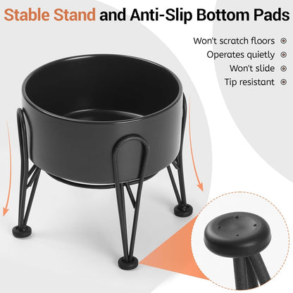 Elevated Dog Bowls, Ceramic Raised Dog Bowl Set with Anti-Slip and Non-Tip Metal Stand, 2 Pack Pet Food and Water Feeding Bowls for Small and Medium Dogs (Black,3.6 Cups)4