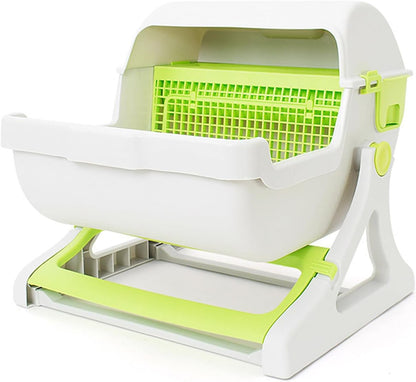 Self Cleaning Cat Litter Box Enclosure Semi Automatic, PP Plastic Easy Assembly Tipping Bucket Style Large Kitty Litter Box for Indoor Cats1