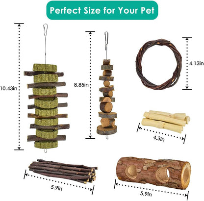 ERKOON New 12 Pack Hamster Chew Toys Gerbil Rat Guinea Pig Chinchilla Chew Toys Accessories, Natural Wooden Dumbbells Exercise Bell Roller Teeth Care Molar Toy for Rabbits Bird Rabbits Hamster Gerbil2