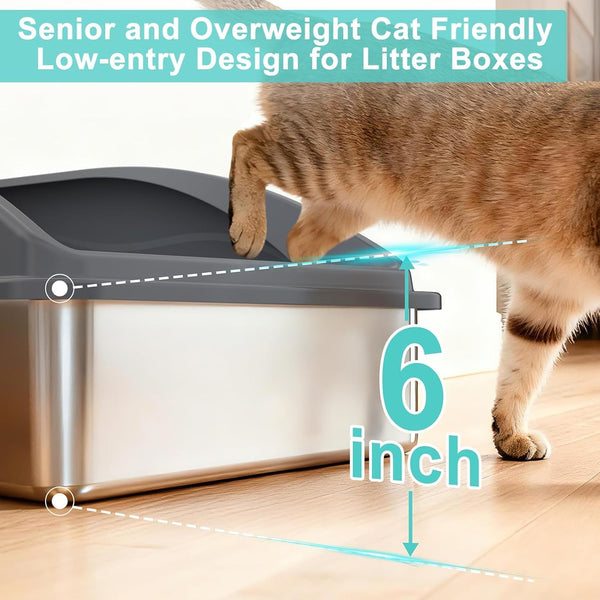2 Pack Stainless Steel Litter Box | XL Enclosed Cat Litter Boxes with Lid for Big Cats and Multi-Cats | High Sided, Anti-Urine Leakage | Non-Stick Bottom（Dark Gray）4