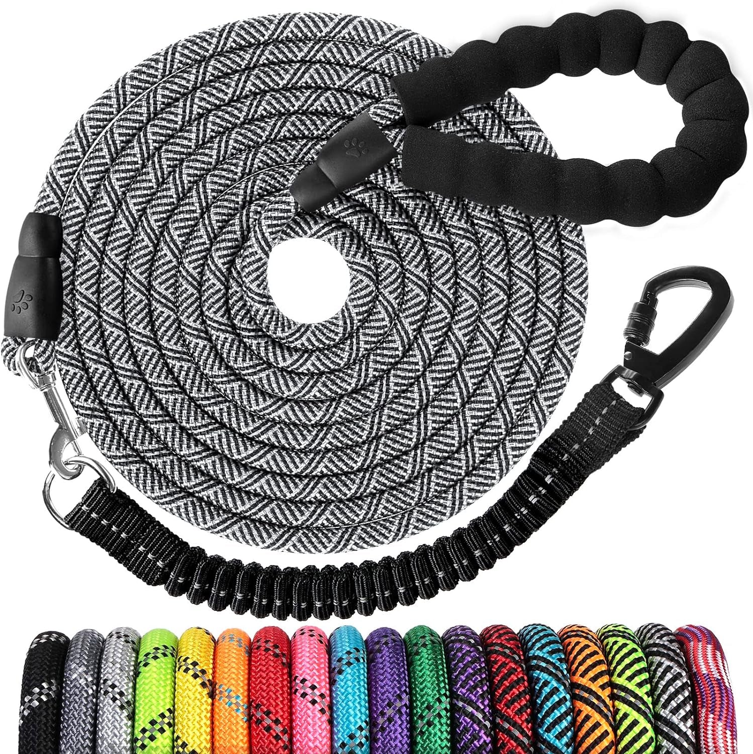 long-dog-leash-15-ft-heavy-duty-rope-leashes-for-dogs-training-with-swivel-lockable-hook-reflective-threads-bungee-and-padded-handle-dog-lead-for-large-small-medium-dogs-outside-walking-hiking