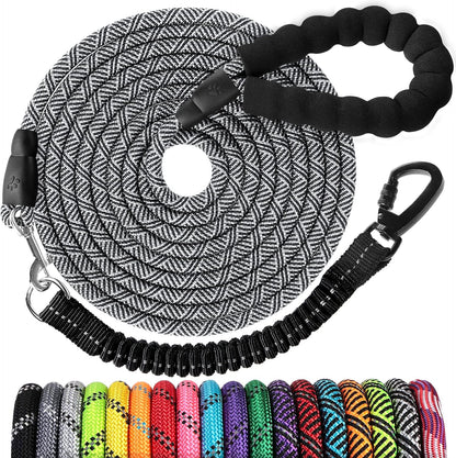 Long Dog Leash 15 FT: Heavy Duty Rope Leashes for Dogs Training with Swivel Lockable Hook Reflective Threads Bungee and Padded Handle - Dog Lead for Large Small Medium Dogs outside Walking Hiking10