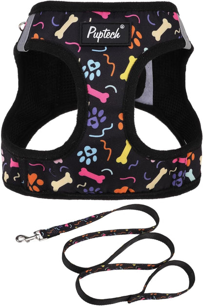 PUPTECK Dog Harness and Leash Set for Small Medium Dogs No Pull Step-In Soft Mesh Puppy Cat Vest Harnesses Reflective at Night, Green S48